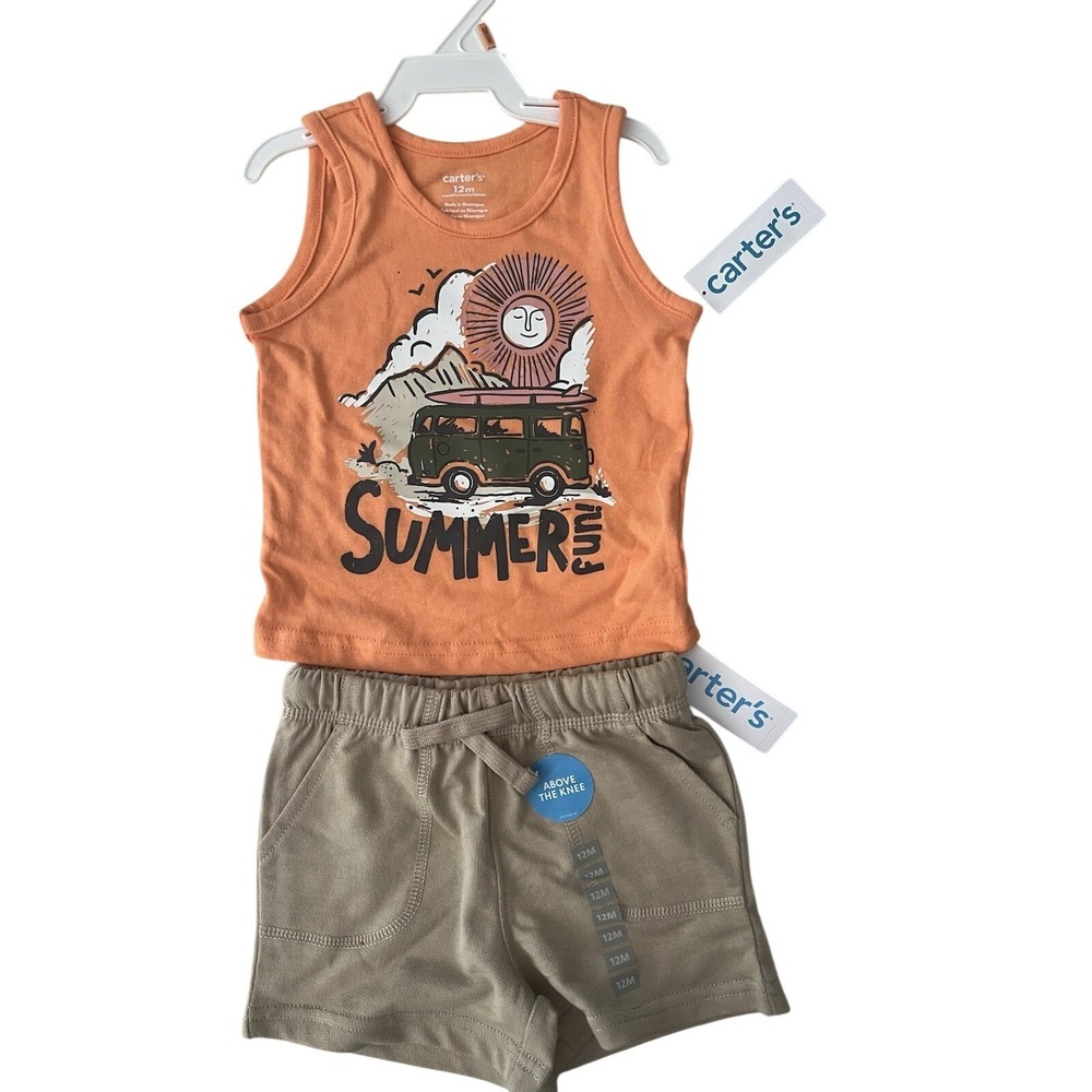 Carters Baby Boy 12M Summer Fun Tank Top and Shorts Set Orange Tan Volkswagon VW